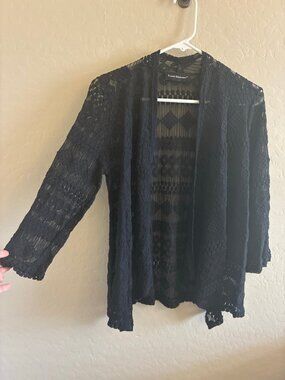 Travel Elements Black Lace Open Front Cardigan M